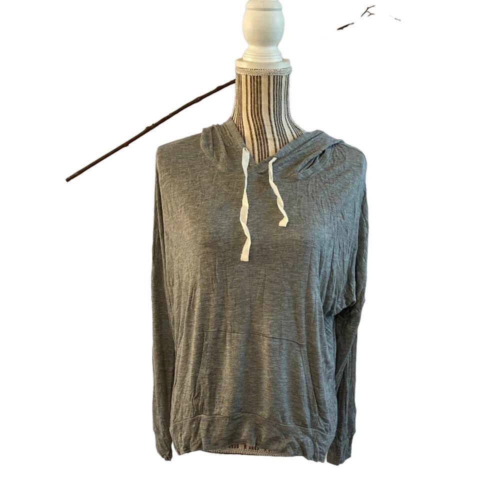 Heart & Hips Women’s Gray Lightweight Long Sleeve Hooded Pullover Top Size Med